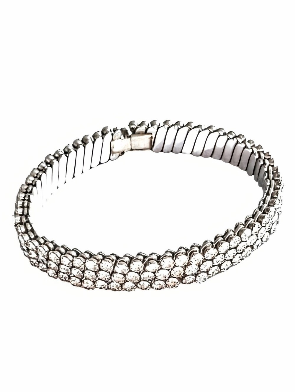 💎 Vintage 50s 3 Row Expansion Stretch Flex Diamond Rhinestone Choker Necklace